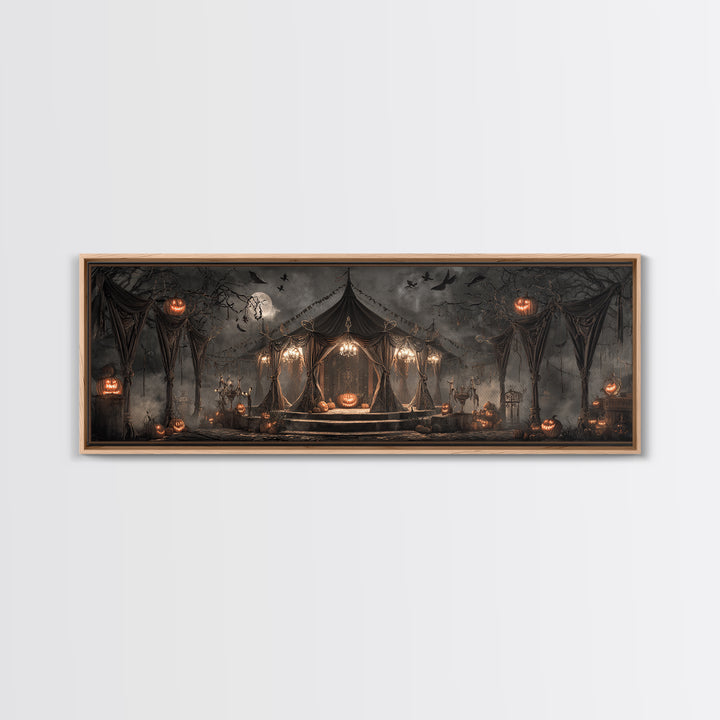 The Jack-O'-Lantern Circus, Extra Wide Wall Art, Macabre Wall Art, Framed Canvas Print, Halloween Wall Decor, Gothic Home Decor
