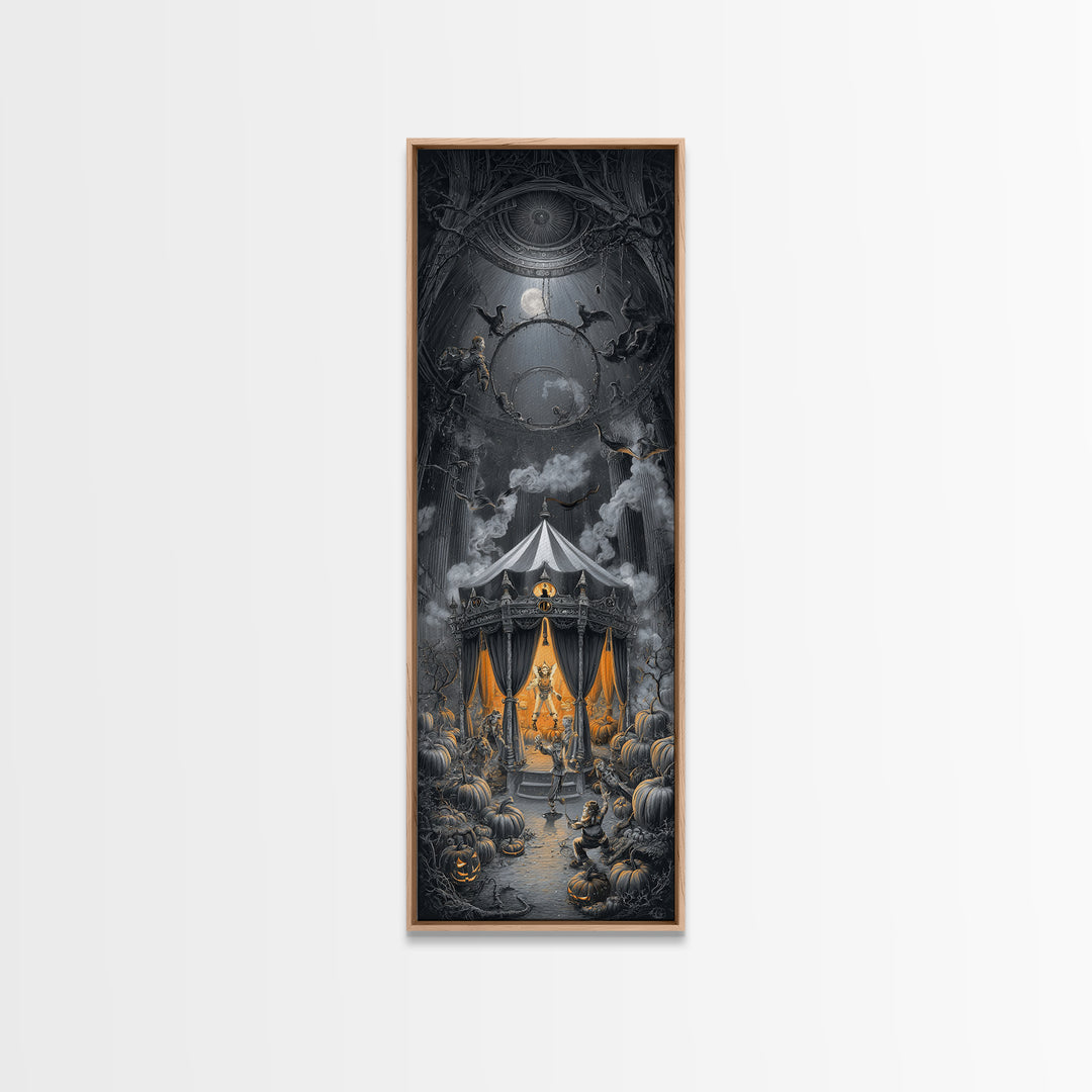 The Jack-O'-Lantern Circus, Tall Narrow Wall Art, Gothic Horror Wall Art, Framed Canvas Print, Halloween Wall Decor, Gothic Home Decor