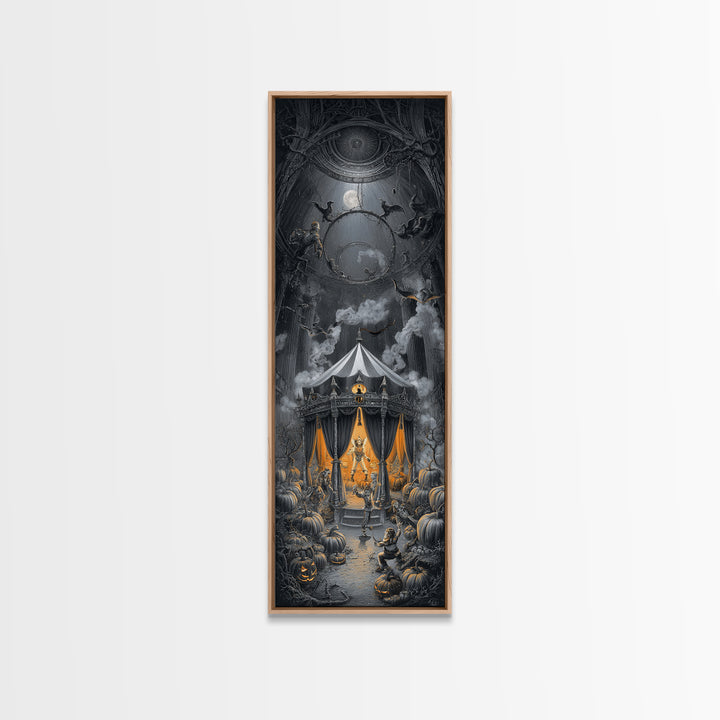 The Jack-O'-Lantern Circus, Tall Narrow Wall Art, Gothic Horror Wall Art, Framed Canvas Print, Halloween Wall Decor, Gothic Home Decor