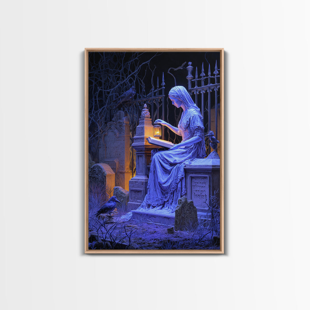 The Graveyard Book Club, Vertical Wall Art, Macabre Wall Art, Framed Canvas Print, Halloween Wall Decor, Gothic Home Decor