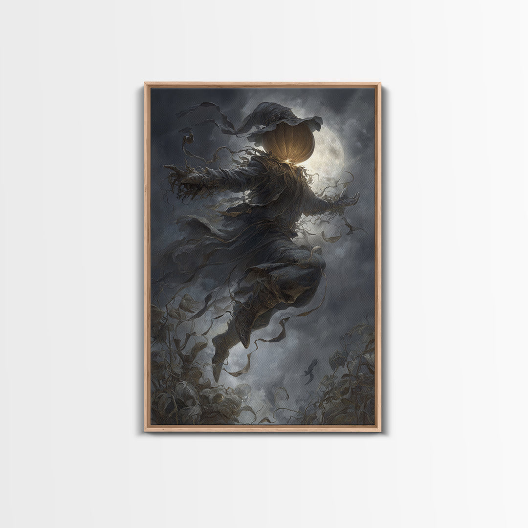 The Cosmic Pumpkin God, Vertical Wall Art, Macabre Wall Art, Framed Canvas Print, Halloween Wall Decor, Gothic Home Decor, Spooky Wall Decor