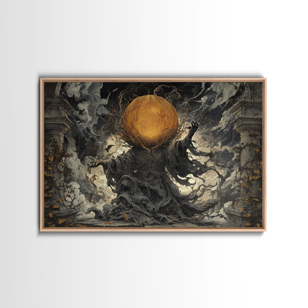 The Cosmic Pumpkin God, Landscape Wall Art, Haunted Gothic Art, Framed Canvas Print, Halloween Wall Decor, Gothic Home Decor