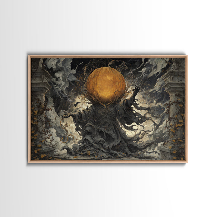 The Cosmic Pumpkin God, Landscape Wall Art, Haunted Gothic Art, Framed Canvas Print, Halloween Wall Decor, Gothic Home Decor