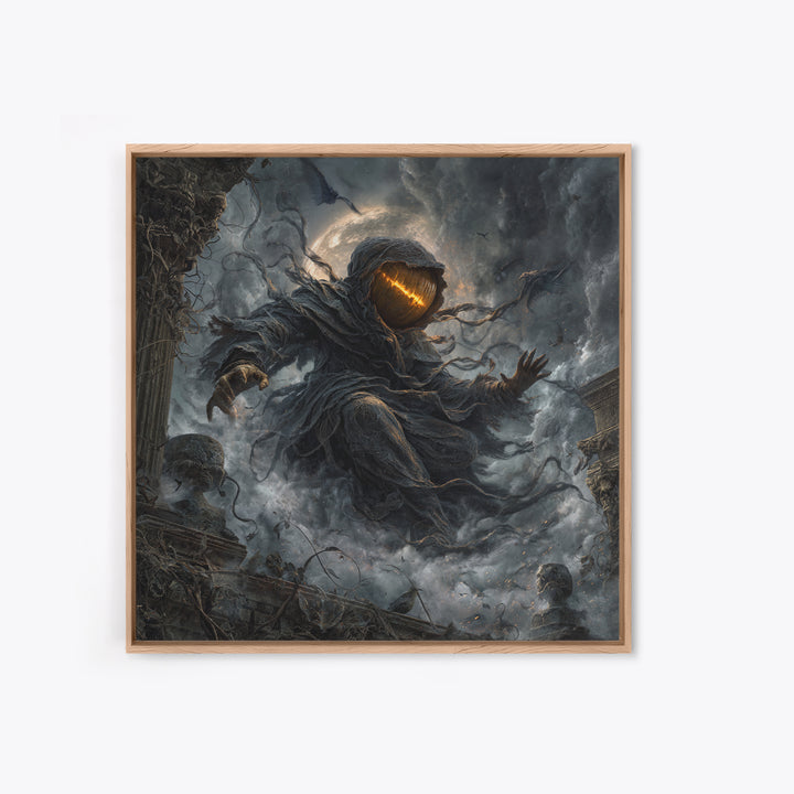 The Cosmic Pumpkin God, Square Wall Art, Macabre Wall Art, Framed Canvas Print, Halloween Wall Decor, Gothic Home Decor, Halloween Decor