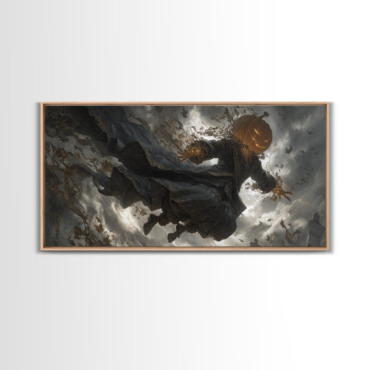 The Cosmic Pumpkin God, Wide Panoramic Art, Macabre Wall Art, Framed Canvas Print, Halloween Wall Decor, Gothic Home Decor, Dark Fantasy Art