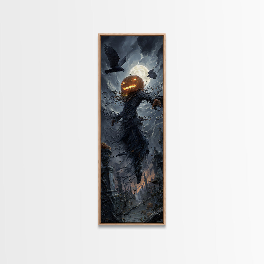 The Cosmic Pumpkin God, Tall Narrow Wall Art, Dark Fantasy Wall Art, Canvas Print, Halloween Wall Decor, Gothic Home Decor