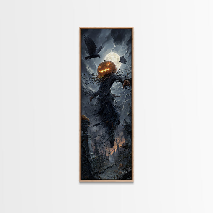 The Cosmic Pumpkin God, Tall Narrow Wall Art, Dark Fantasy Wall Art, Canvas Print, Halloween Wall Decor, Gothic Home Decor