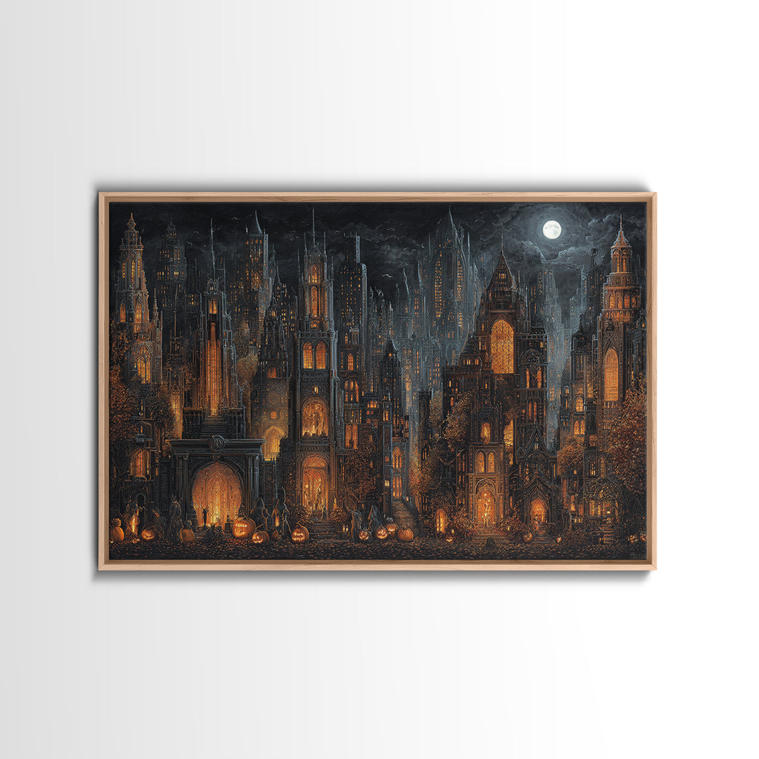 The Haunted City Skyline, Landscape Wall Art, Dark Fantasy Wall Art, Canvas Print, Halloween Wall Decor, Gothic Home Decor, Macabre Wall Art
