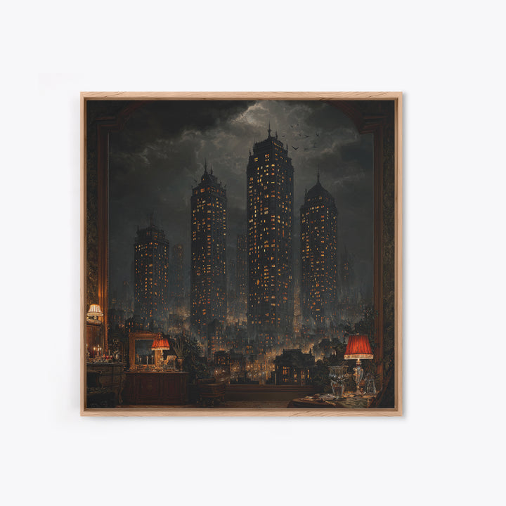 The Haunted City Skyline, Square Wall Art, Spooky Home Decor, Canvas Print, Halloween Wall Decor, Gothic Home Decor, Halloween Wall Art