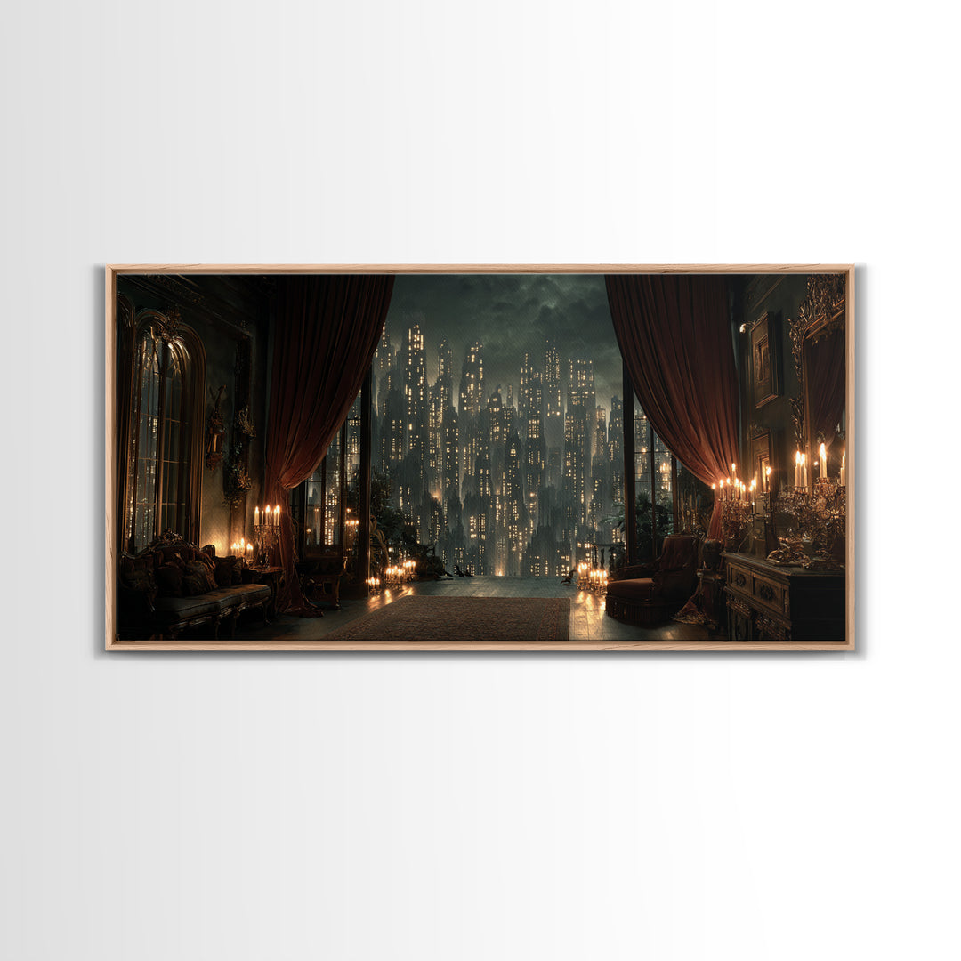 The Haunted City Skyline, Wide Panoramic Art, Dark Fantasy Wall Art, Canvas Print, Halloween Wall Decor, Gothic Home Decor