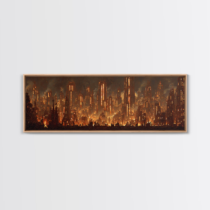 The Haunted City Skyline, Extra Wide Wall Art, Gothic Horror Wall Art, Framed Canvas Print, Halloween Wall Decor, Gothic Home Decor