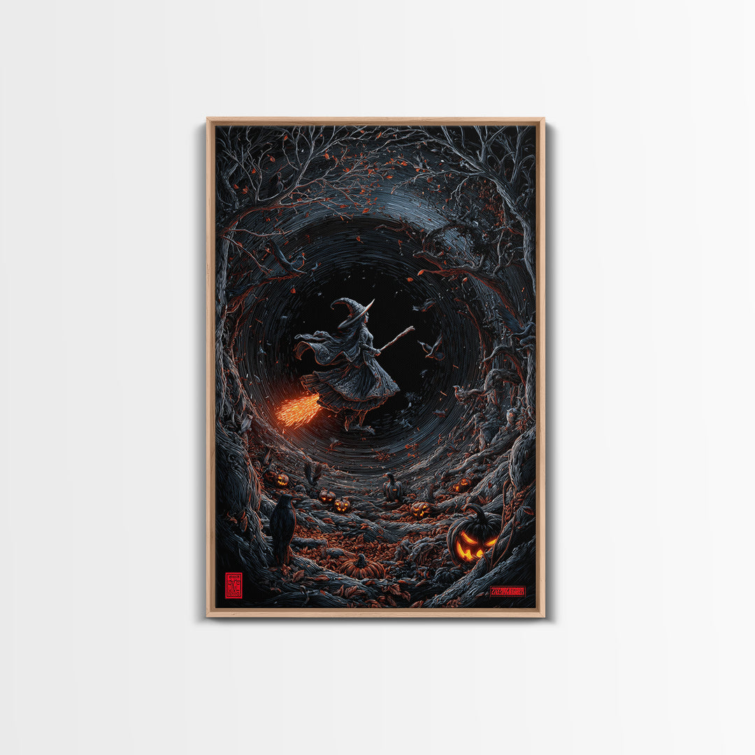 The Cyberpunk Witch, Vertical Wall Art, Haunted Gothic Art, Framed Canvas Print, Halloween Wall Decor, Gothic Home Decor, Dark Fantasy Art