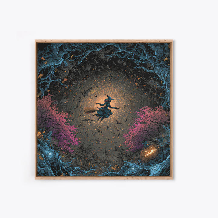 The Cyberpunk Witch, Square Wall Art, Gothic Horror Wall Art, Framed Canvas Print, Halloween Wall Decor, Gothic Home Decor