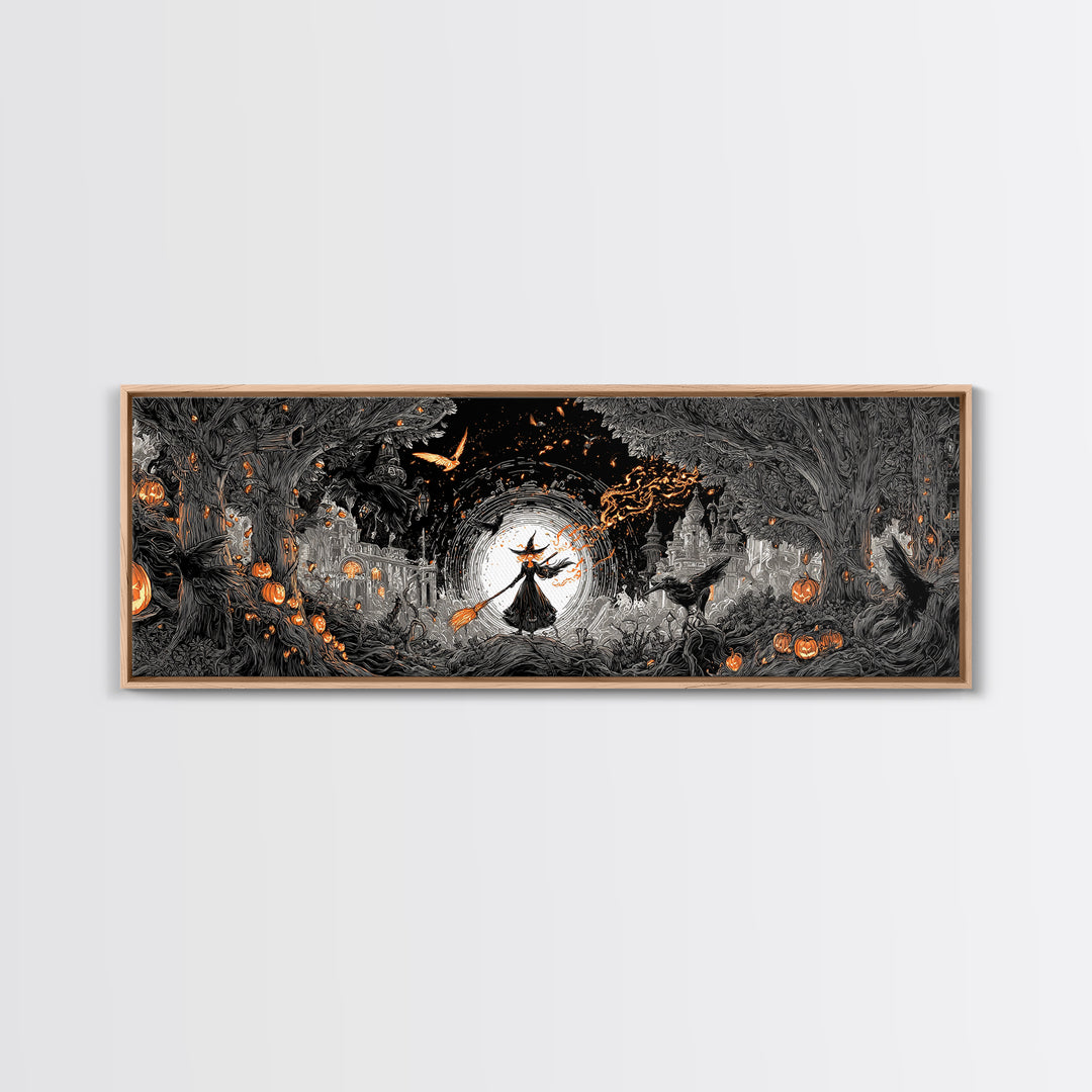 The Cyberpunk Witch, Extra Wide Wall Art, Macabre Wall Art, Framed Canvas Print, Halloween Wall Decor, Gothic Home Decor