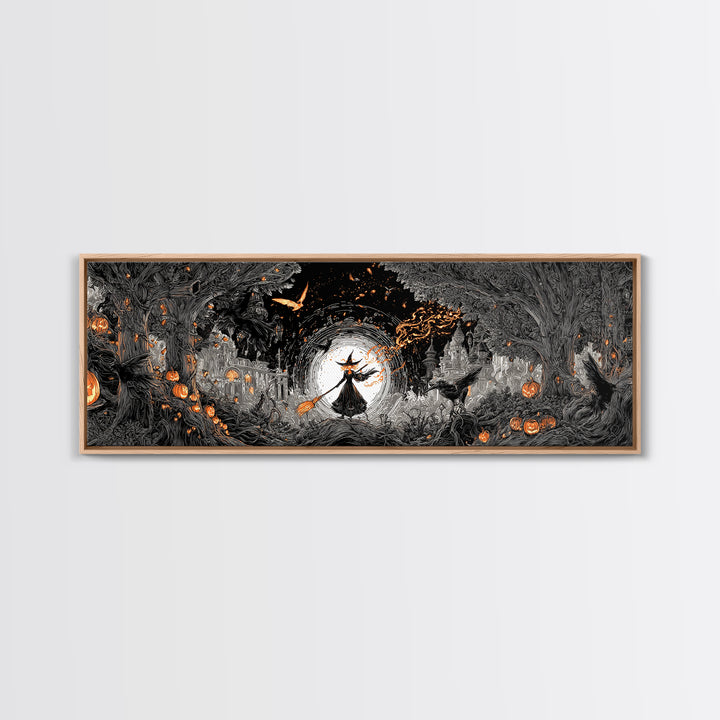 The Cyberpunk Witch, Extra Wide Wall Art, Macabre Wall Art, Framed Canvas Print, Halloween Wall Decor, Gothic Home Decor