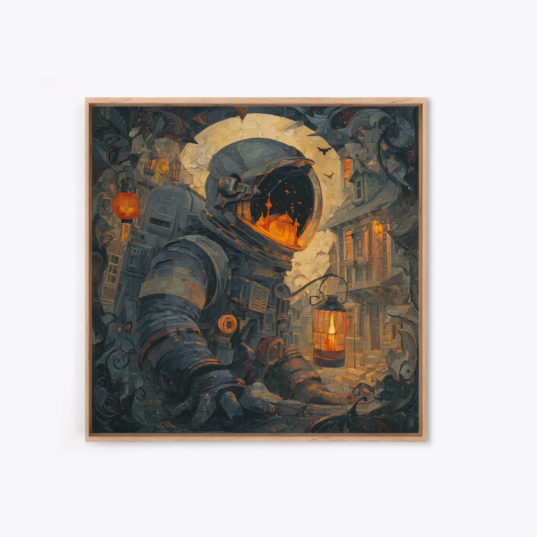 The Astronaut Ghost, Square Wall Art, Haunted Gothic Art, Framed Canvas Print, Halloween Wall Decor, Gothic Home Decor, Spooky Wall Decor