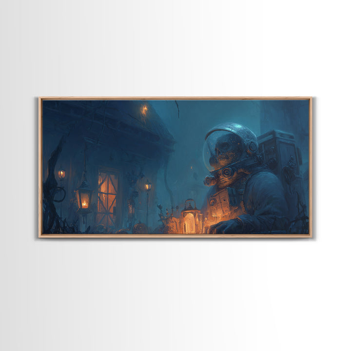 The Astronaut Ghost, Wide Panoramic Art, Dark Fantasy Wall Art, Canvas Print, Halloween Wall Decor, Gothic Home Decor