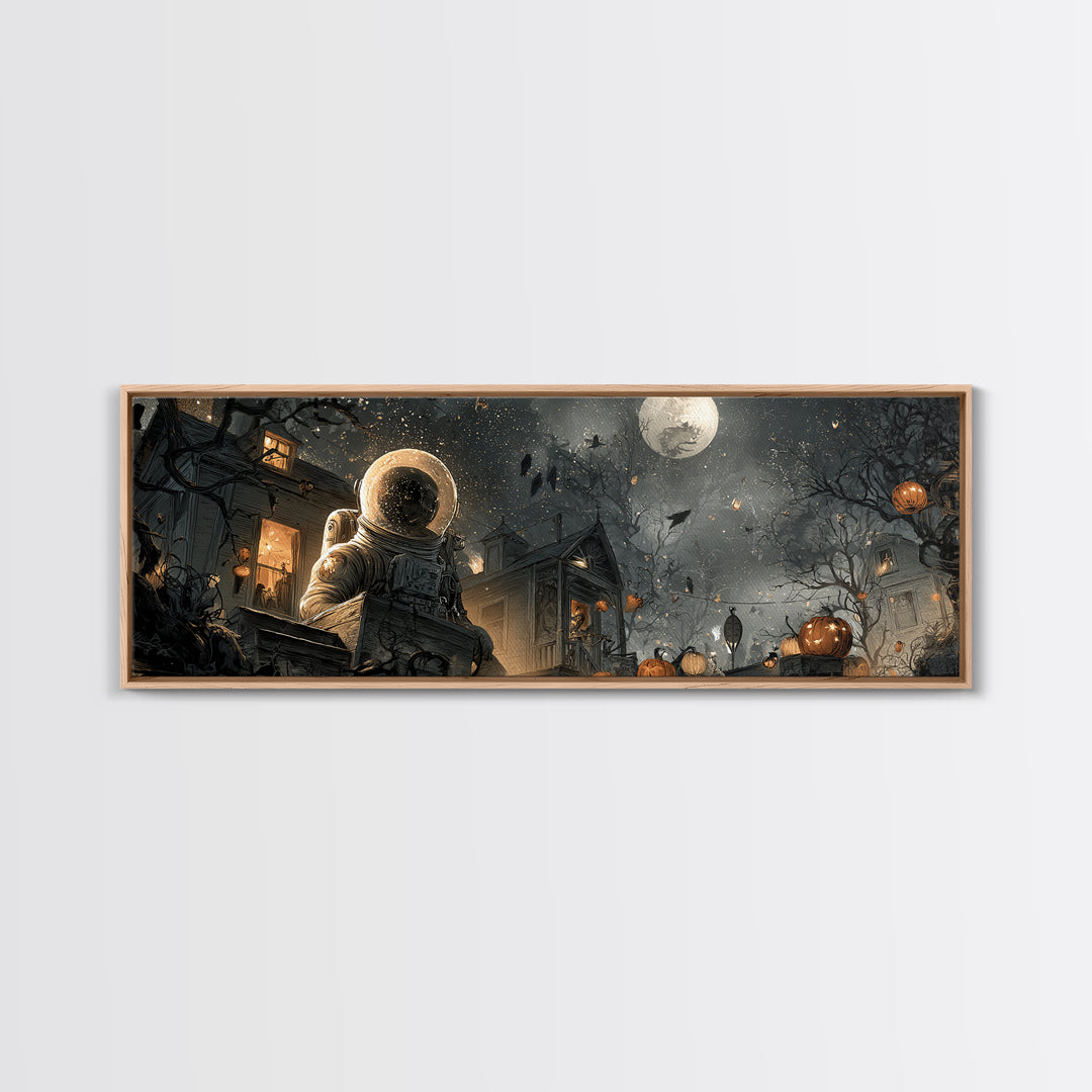 The Astronaut Ghost, Extra Wide Wall Art, Macabre Wall Art, Framed Canvas Print, Halloween Wall Decor, Gothic Home Decor, Halloween Wall Art