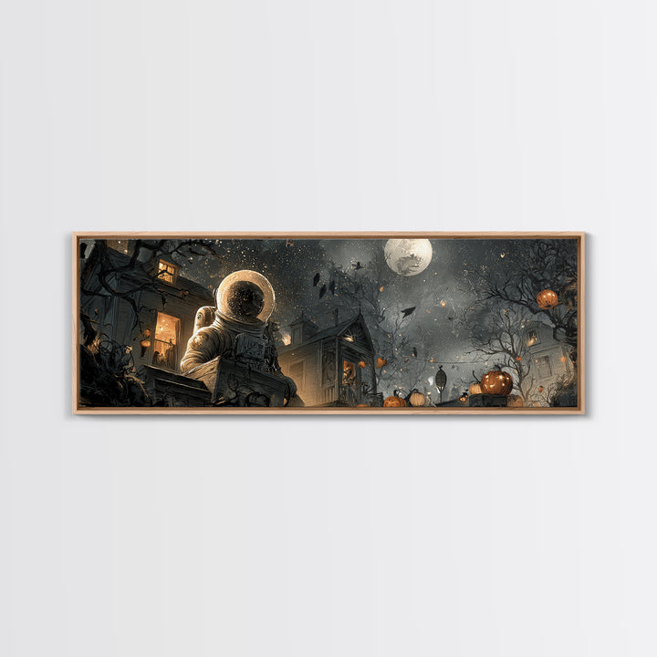 The Astronaut Ghost, Extra Wide Wall Art, Macabre Wall Art, Framed Canvas Print, Halloween Wall Decor, Gothic Home Decor, Halloween Wall Art