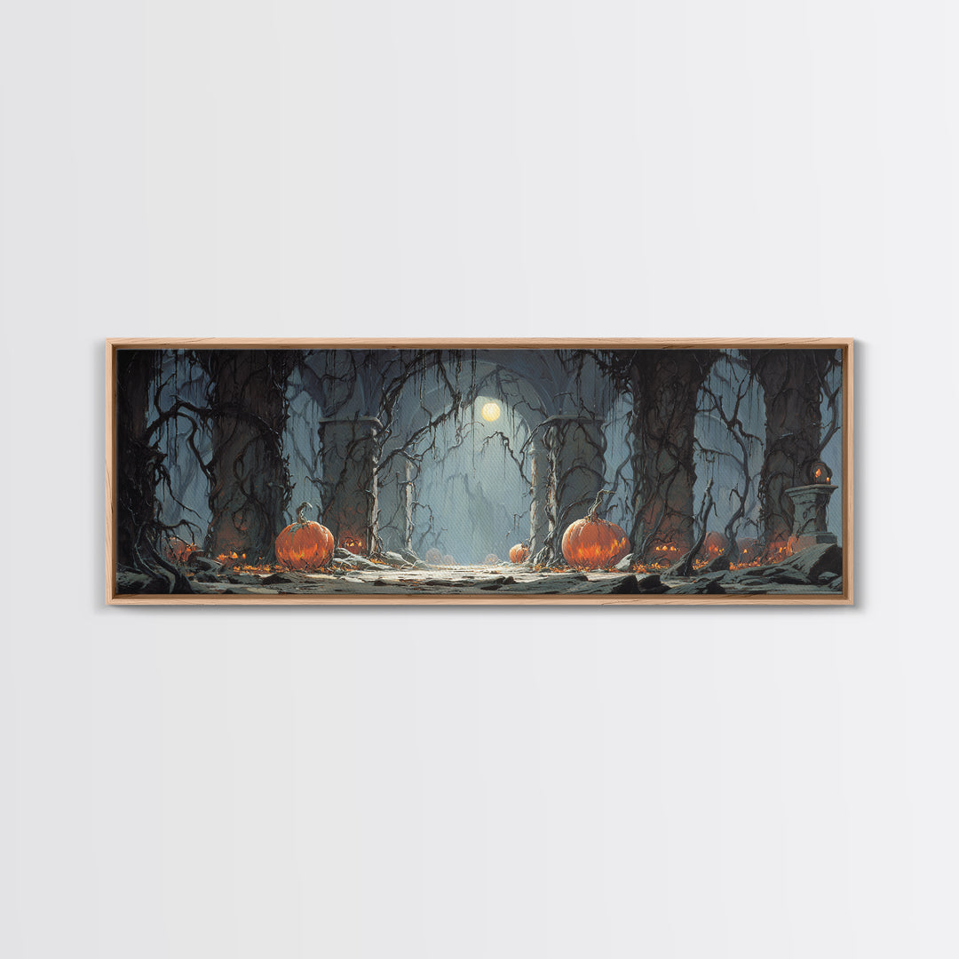 The Alien Pumpkin Patch, Extra Wide Wall Art, Gothic Horror Wall Art, Framed Canvas Print, Halloween Wall Decor, Gothic Home Decor