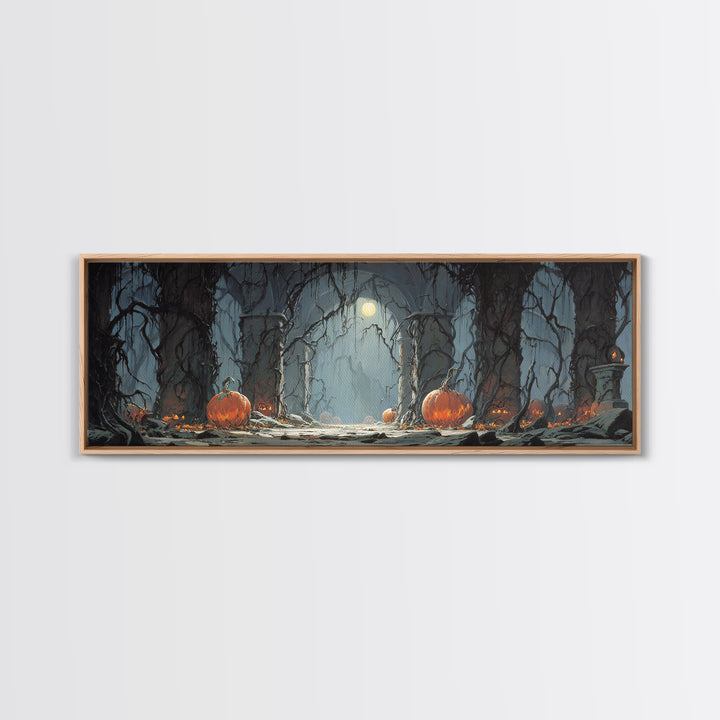 The Alien Pumpkin Patch, Extra Wide Wall Art, Gothic Horror Wall Art, Framed Canvas Print, Halloween Wall Decor, Gothic Home Decor