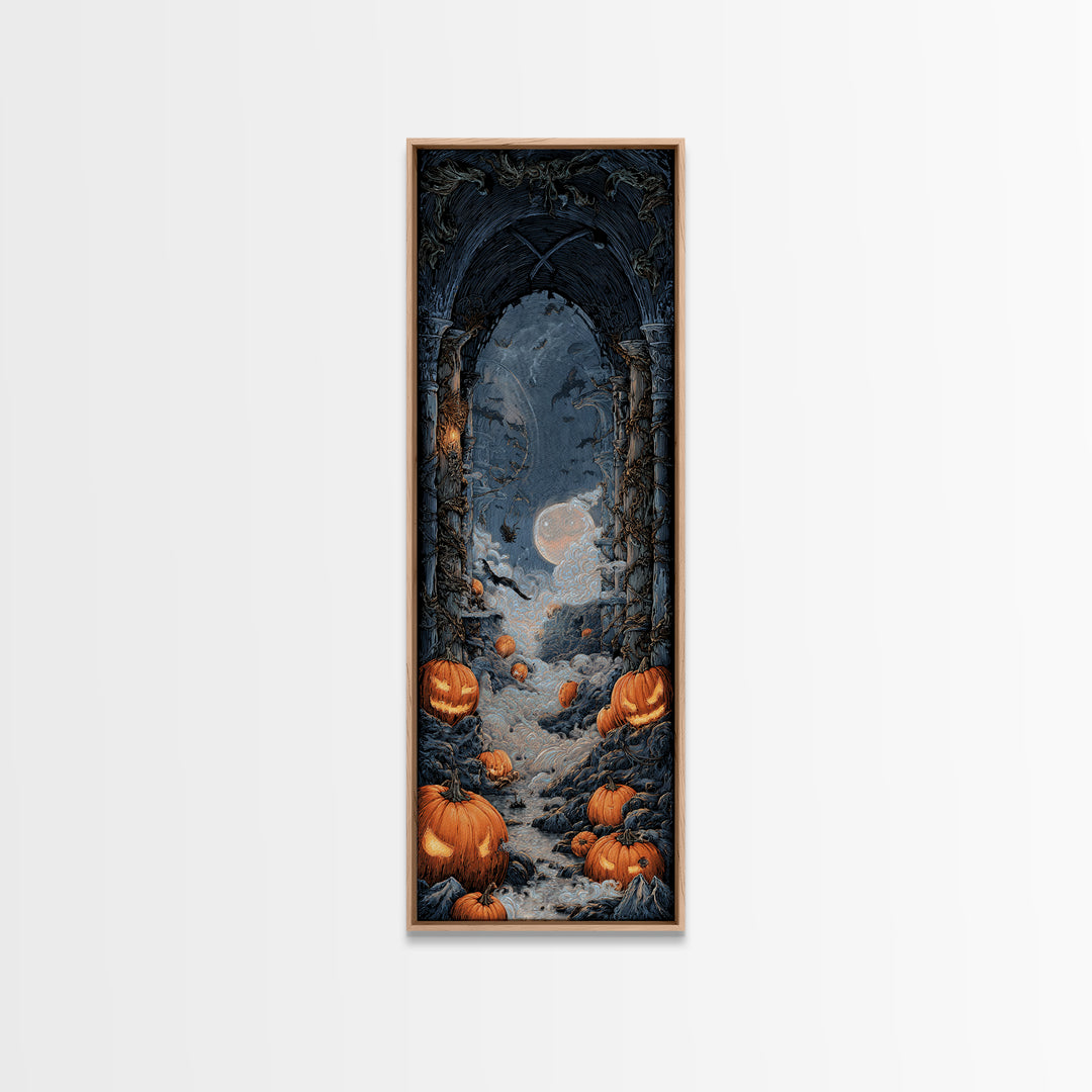 The Alien Pumpkin Patch, Tall Narrow Wall Art, Haunted Gothic Art, Framed Canvas Print, Halloween Wall Decor, Gothic Home Decor