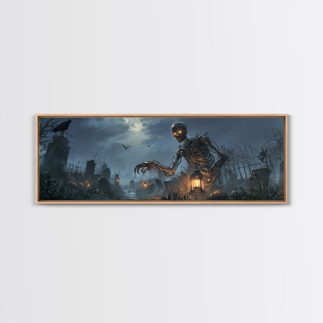 The Biomechanical Skeleton, Extra Wide Wall Art, Dark Fantasy Wall Art, Canvas Print, Halloween Wall Decor, Gothic Home Decor