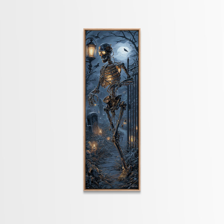The Biomechanical Skeleton, Tall Narrow Wall Art, Dark Fantasy Wall Art, Canvas Print, Halloween Wall Decor, Gothic Home Decor