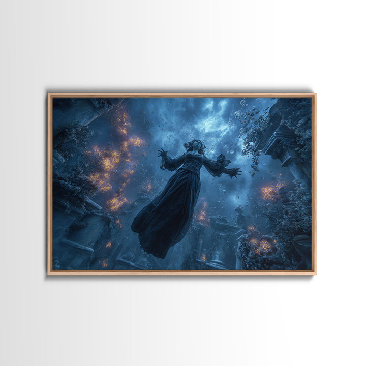 The Underwater Graveyard, Landscape Wall Art, Gothic Horror Wall Art, Framed Canvas Print, Halloween Wall Decor, Gothic Home Decor