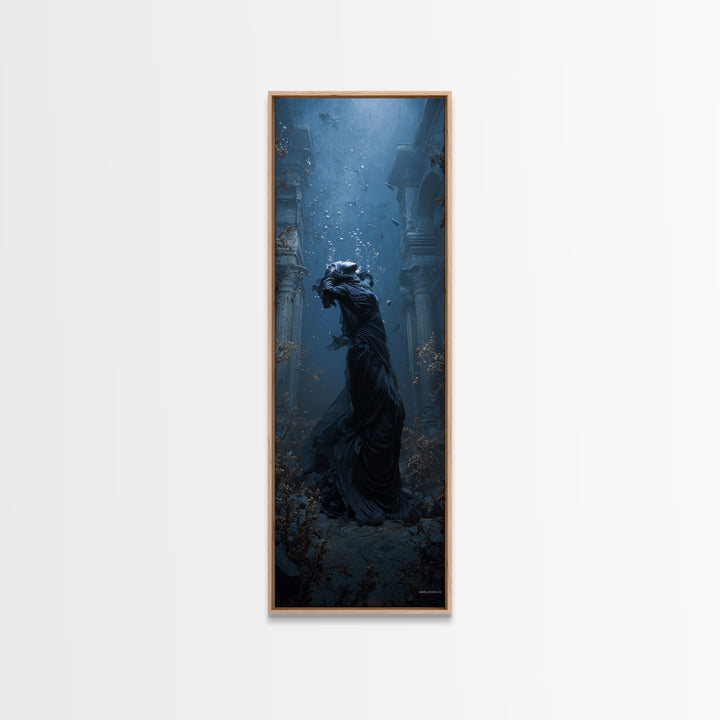 The Underwater Graveyard, Tall Narrow Wall Art, Haunted Gothic Art, Framed Canvas Print, Halloween Wall Decor, Gothic Home Decor