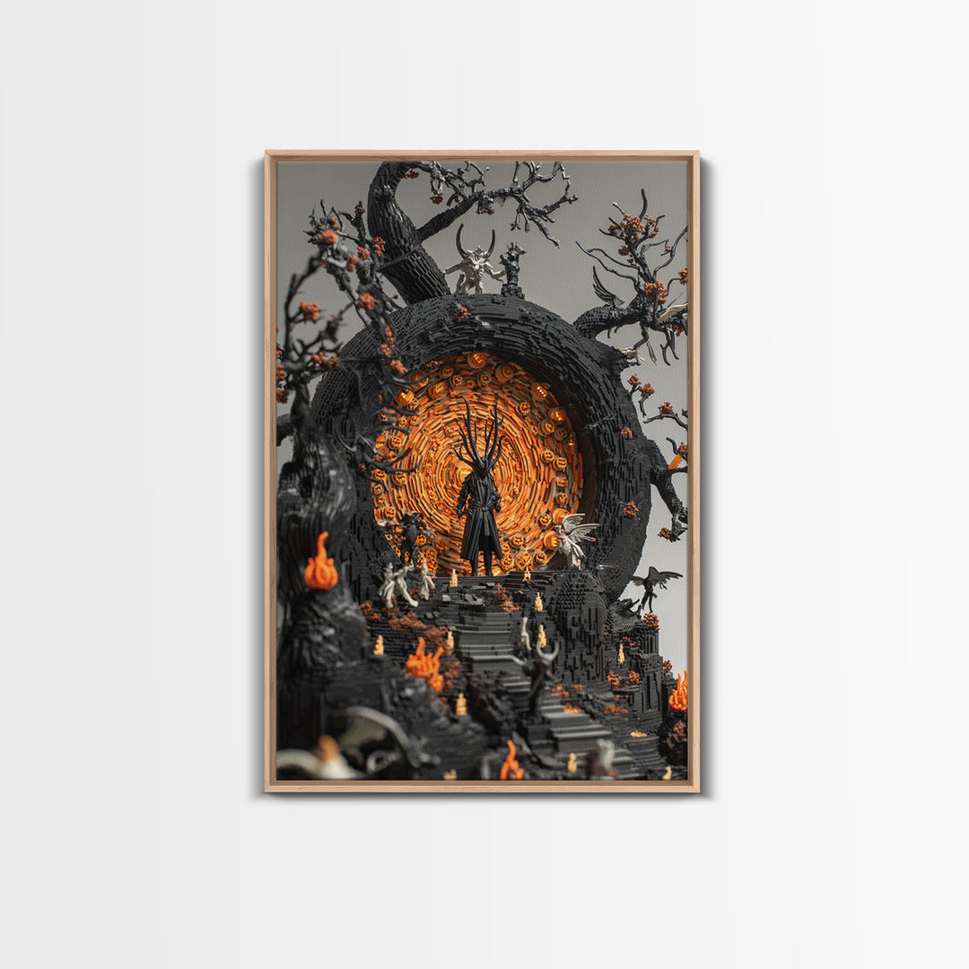 The Volcanic Demon Festival, Vertical Wall Art, Haunted Gothic Art, Framed Canvas Print, Halloween Wall Decor, Gothic Home Decor