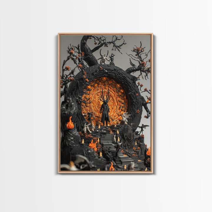 The Volcanic Demon Festival, Vertical Wall Art, Haunted Gothic Art, Framed Canvas Print, Halloween Wall Decor, Gothic Home Decor