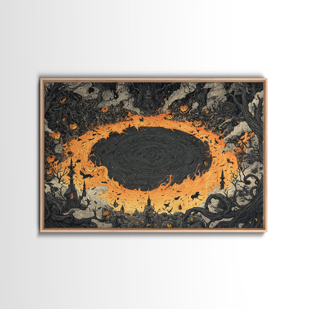 The Volcanic Demon Festival, Landscape Wall Art, Spooky Home Decor, Canvas Print, Halloween Wall Decor, Gothic Home Decor, Dark Fantasy Art
