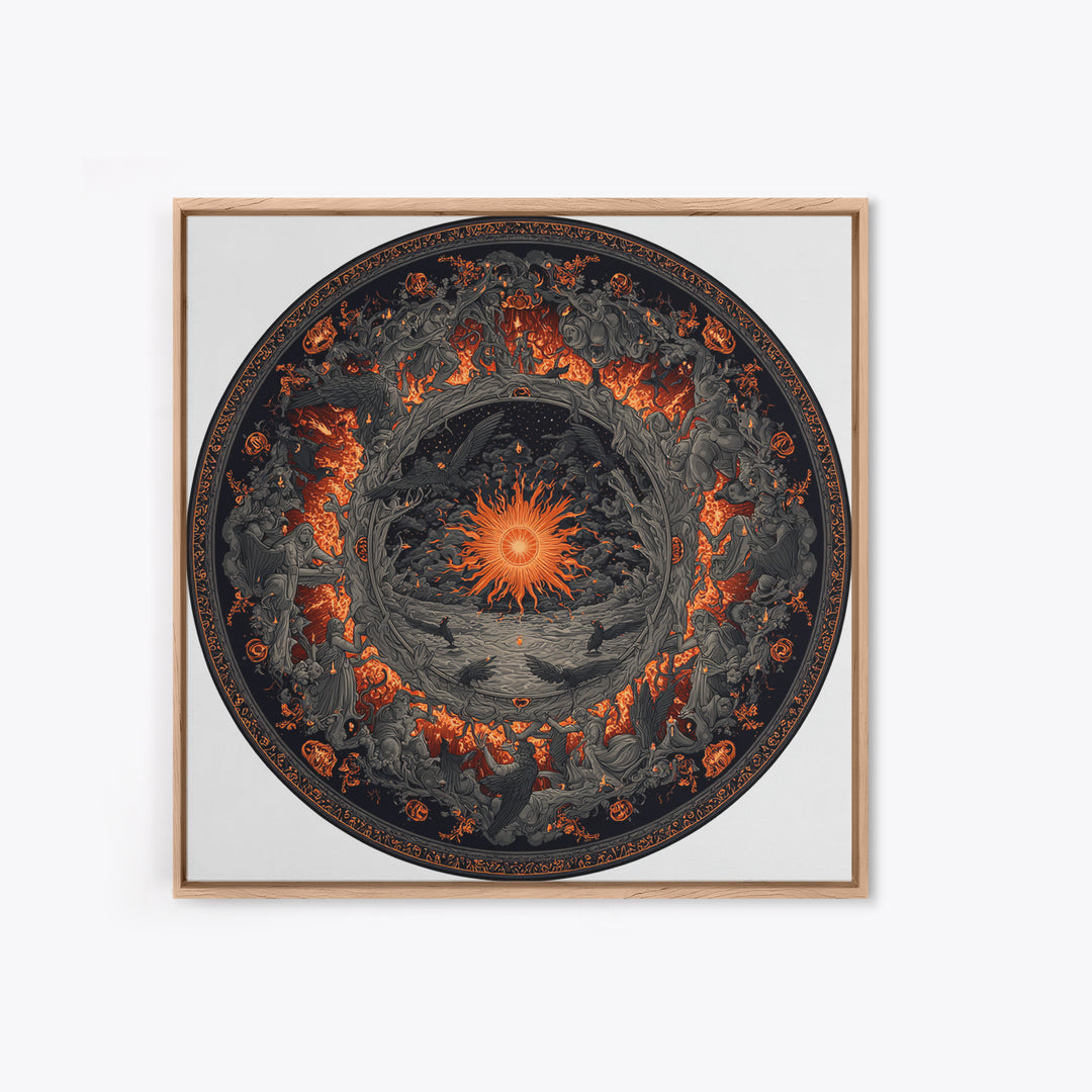 The Volcanic Demon Festival, Square Wall Art, Gothic Horror Wall Art, Framed Canvas Print, Halloween Wall Decor, Gothic Home Decor