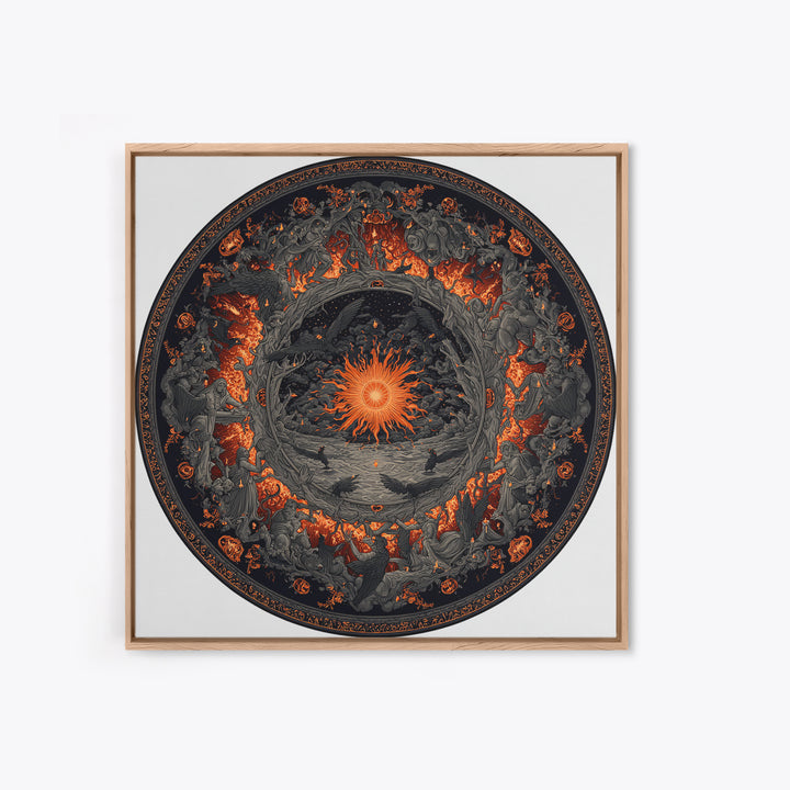 The Volcanic Demon Festival, Square Wall Art, Gothic Horror Wall Art, Framed Canvas Print, Halloween Wall Decor, Gothic Home Decor