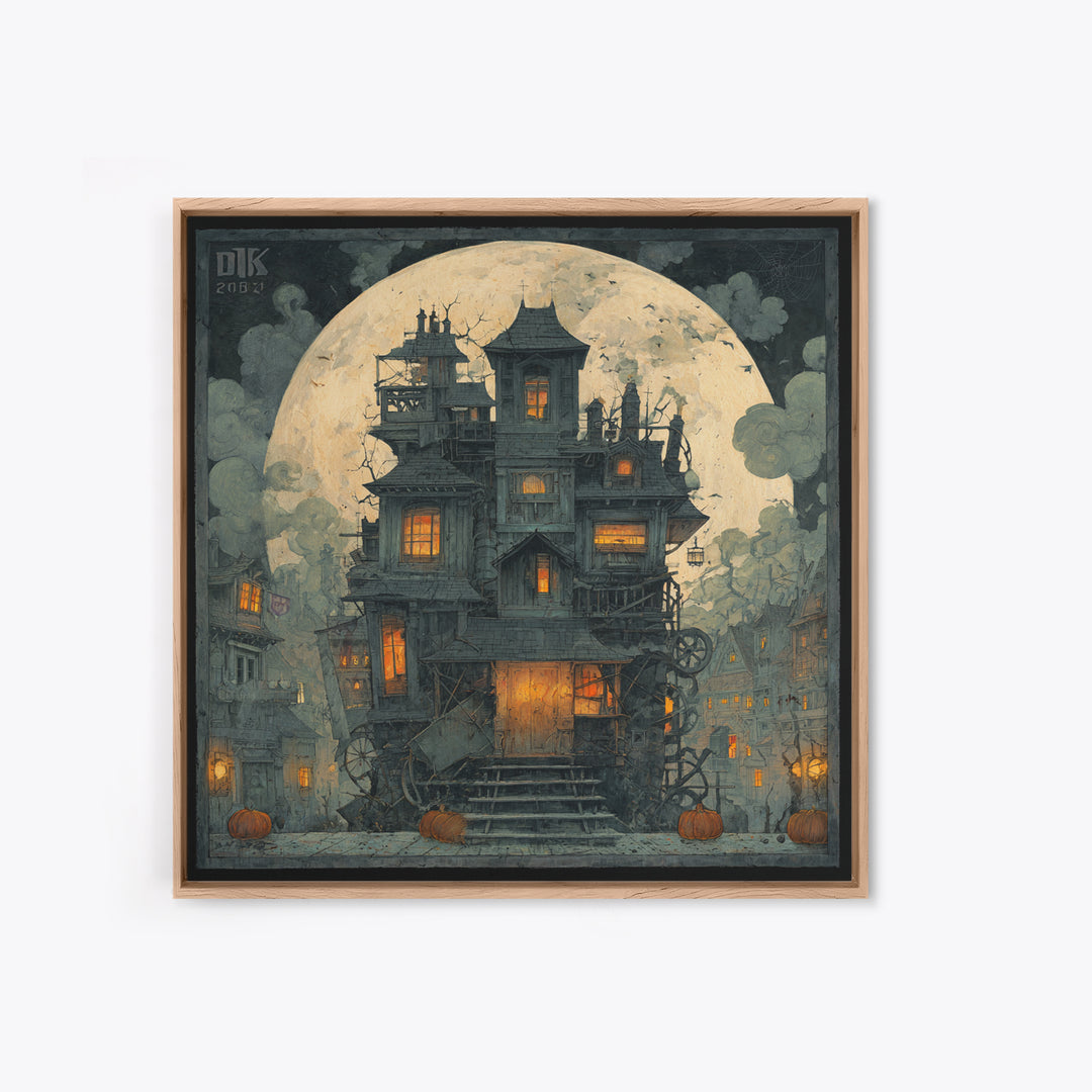 The Clockwork Haunted House, Square Wall Art, Dark Fantasy Wall Art, Canvas Print, Halloween Wall Decor, Gothic Home Decor