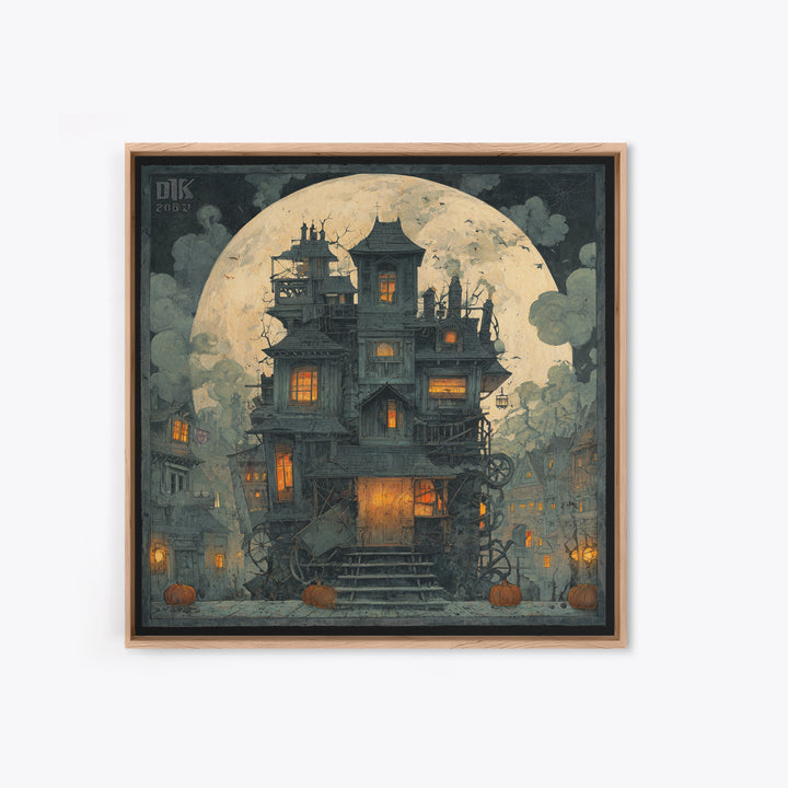 The Clockwork Haunted House, Square Wall Art, Dark Fantasy Wall Art, Canvas Print, Halloween Wall Decor, Gothic Home Decor