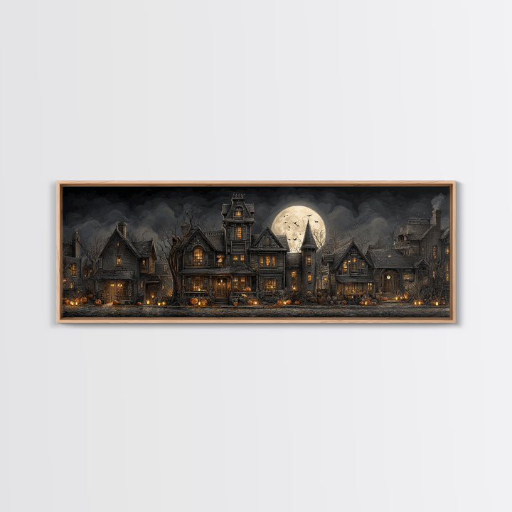 The Clockwork Haunted House, Extra Wide Wall Art, Dark Halloween Decor, Canvas Print, Halloween Wall Decor, Gothic Home Decor