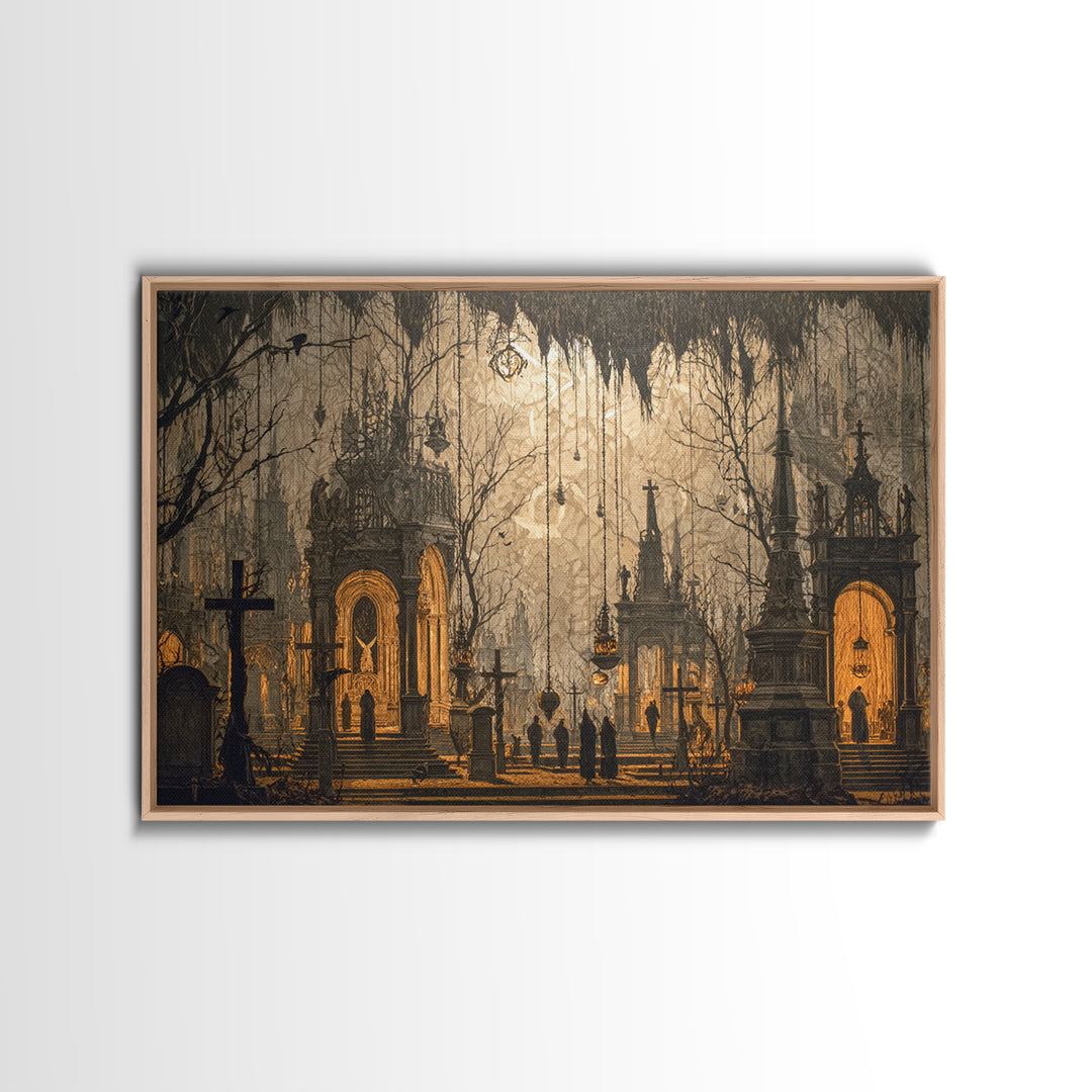 The Upside-Down Cemetery, Landscape Wall Art, Dark Fantasy Wall Art, Canvas Print, Halloween Wall Decor, Gothic Home Decor