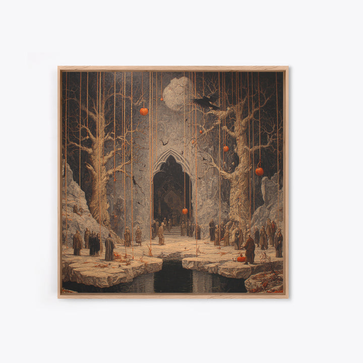 The Upside-Down Cemetery, Square Wall Art, Spooky Home Decor, Canvas Print, Halloween Wall Decor, Gothic Home Decor, Seasonal Home Decor