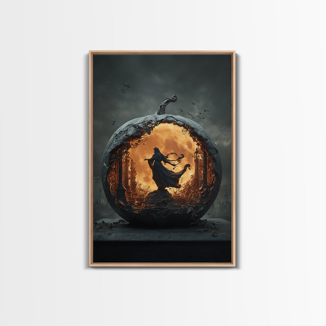 The Moon Inside A Pumpkin, Vertical Wall Art, Spooky Home Decor, Canvas Print, Halloween Wall Decor, Gothic Home Decor, Halloween Wall Art