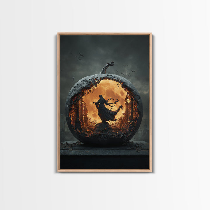 The Moon Inside A Pumpkin, Vertical Wall Art, Spooky Home Decor, Canvas Print, Halloween Wall Decor, Gothic Home Decor, Halloween Wall Art