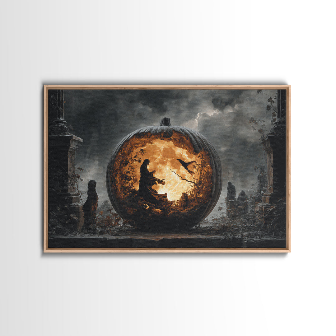The Moon Inside A Pumpkin, Landscape Wall Art, Macabre Wall Art, Framed Canvas Print, Halloween Wall Decor, Gothic Home Decor