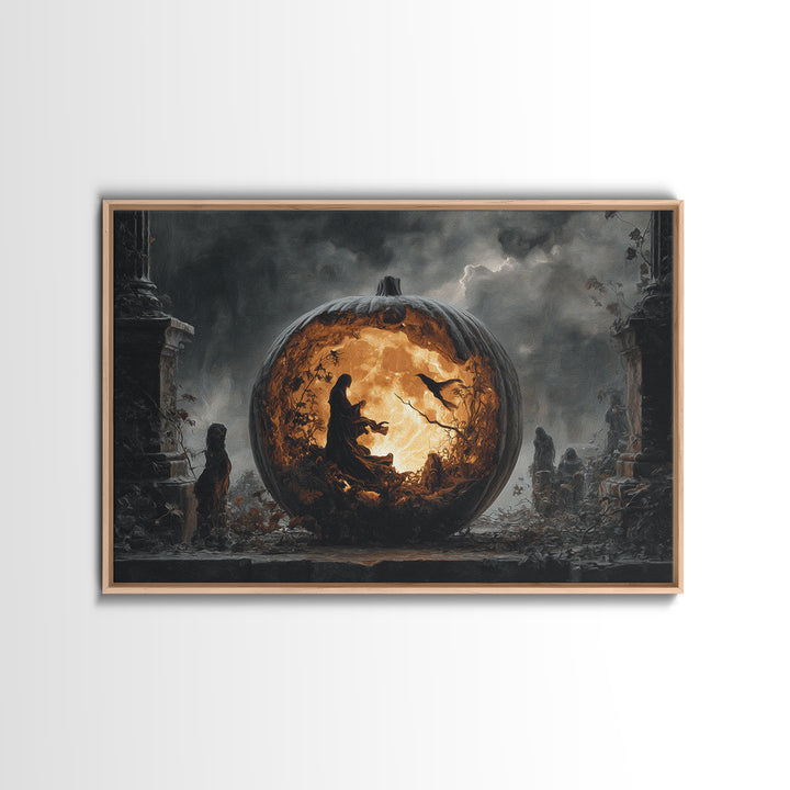 The Moon Inside A Pumpkin, Landscape Wall Art, Macabre Wall Art, Framed Canvas Print, Halloween Wall Decor, Gothic Home Decor