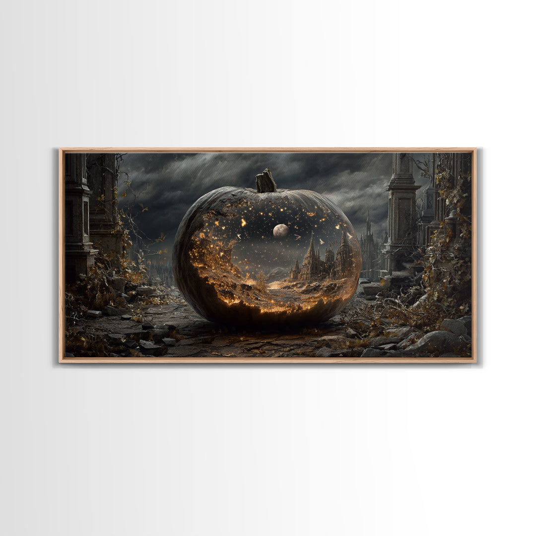 The Moon Inside A Pumpkin, Wide Panoramic Art, Dark Halloween Decor, Canvas Print, Halloween Wall Decor, Gothic Home Decor