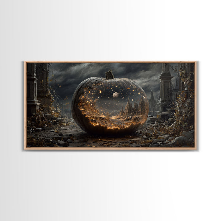 The Moon Inside A Pumpkin, Wide Panoramic Art, Dark Halloween Decor, Canvas Print, Halloween Wall Decor, Gothic Home Decor