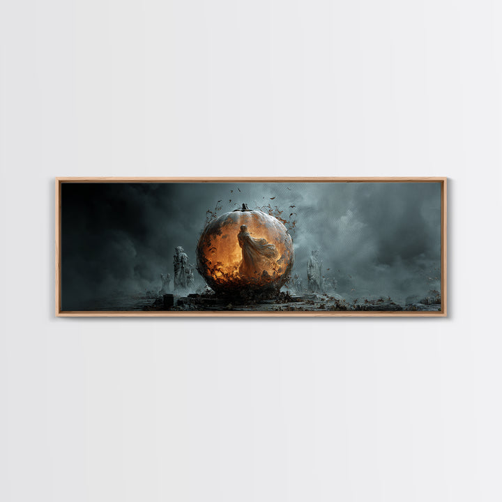 The Moon Inside A Pumpkin, Extra Wide Wall Art, Spooky Home Decor, Canvas Print, Halloween Wall Decor, Gothic Home Decor, Spooky Wall Decor