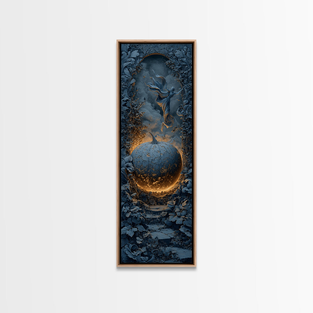 The Moon Inside A Pumpkin, Tall Narrow Wall Art, Macabre Wall Art, Framed Canvas Print, Halloween Wall Decor, Gothic Home Decor