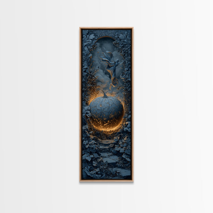 The Moon Inside A Pumpkin, Tall Narrow Wall Art, Macabre Wall Art, Framed Canvas Print, Halloween Wall Decor, Gothic Home Decor