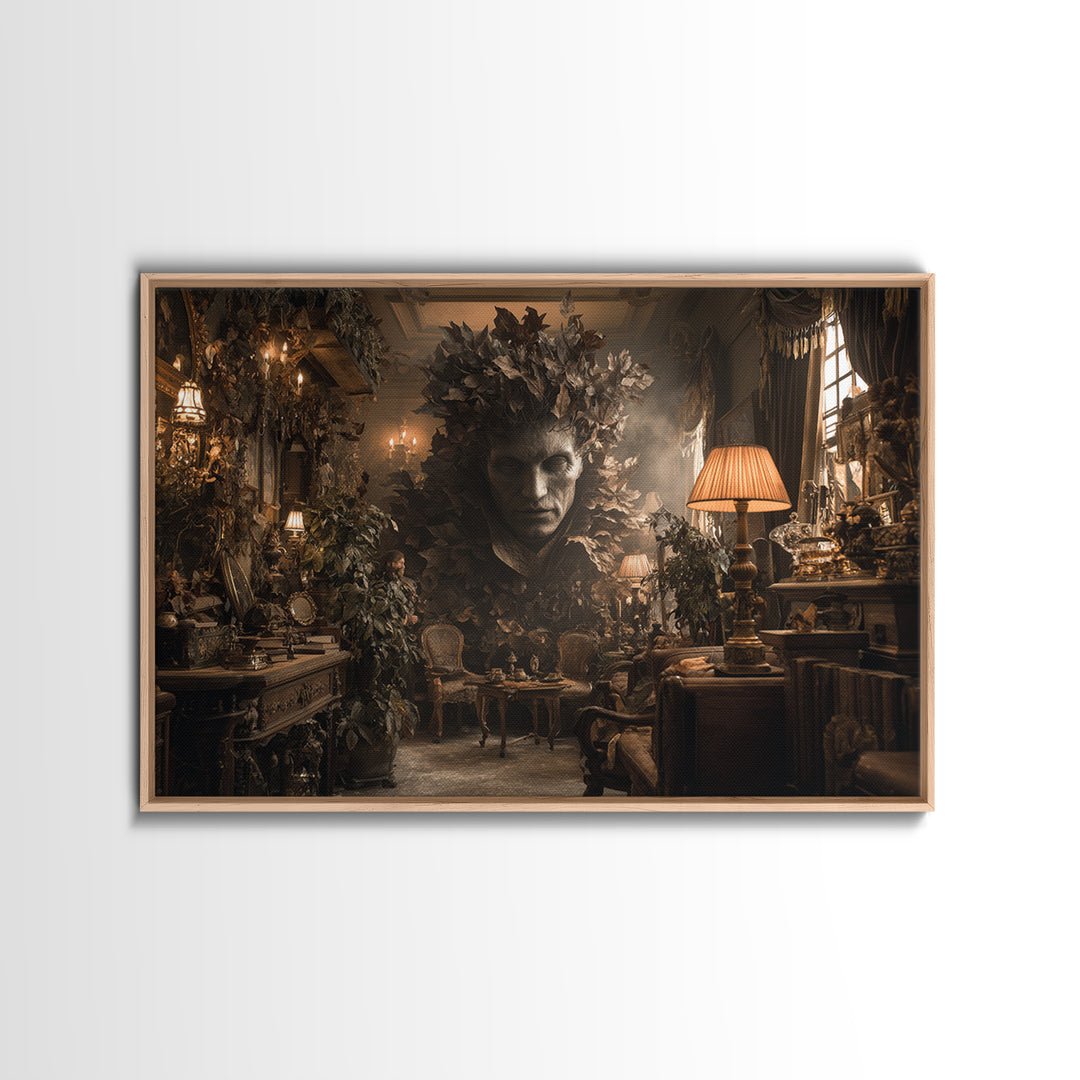 The Autumn-Leaf Ghost, Landscape Wall Art, Macabre Wall Art, Framed Canvas Print, Halloween Wall Decor, Gothic Home Decor